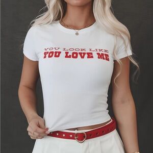 AMAZING LACE White You Look Like You Love Me Graphic Cropped Tee Large